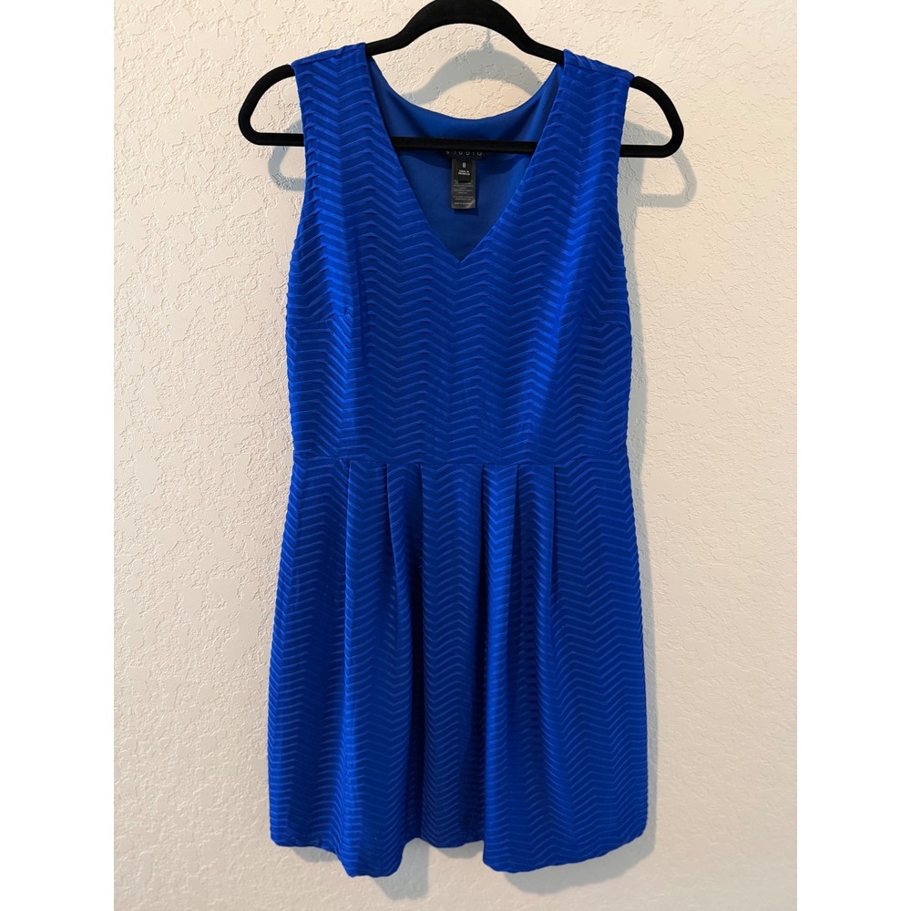 Enfocus Studio Womens Royal Blue Chevron Textured Pleated Skater Dress Size 8